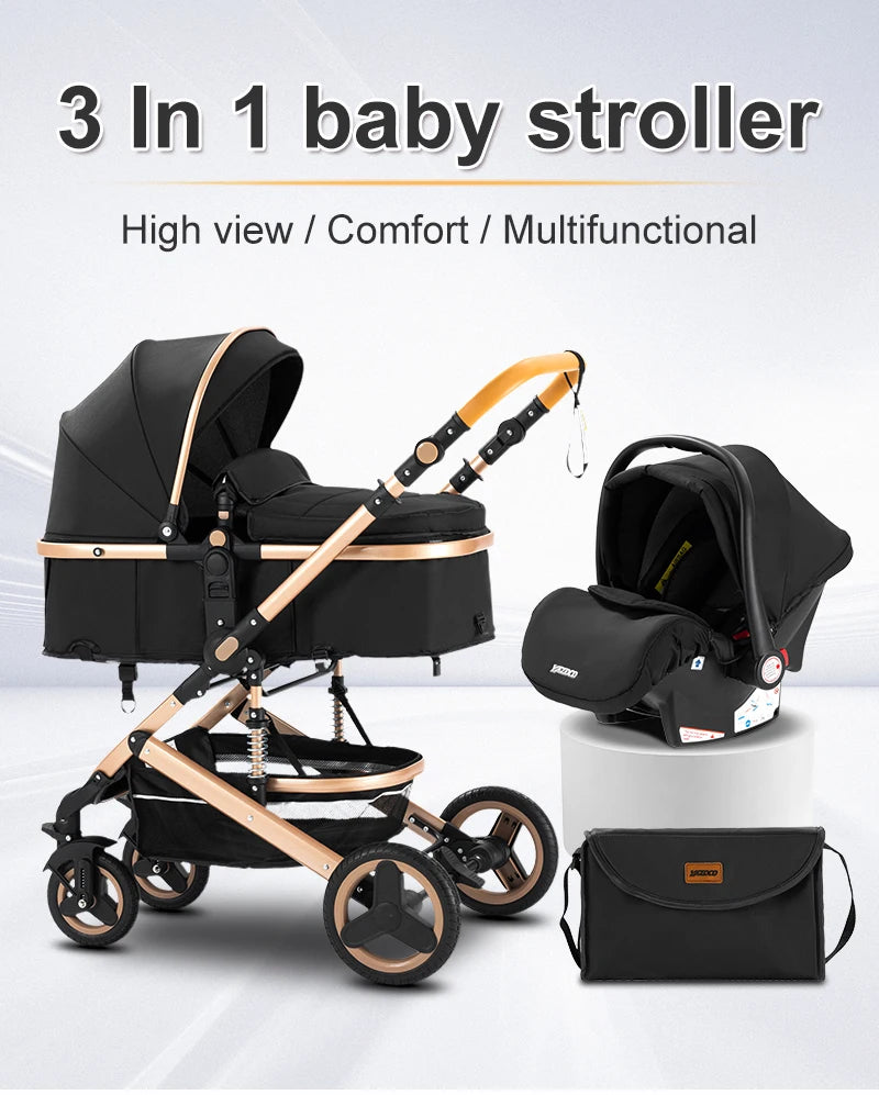 Compact 3-in-1 baby pushchair, infant car seat, portable infant travel system, lightweight pushchair, two-way pushchair