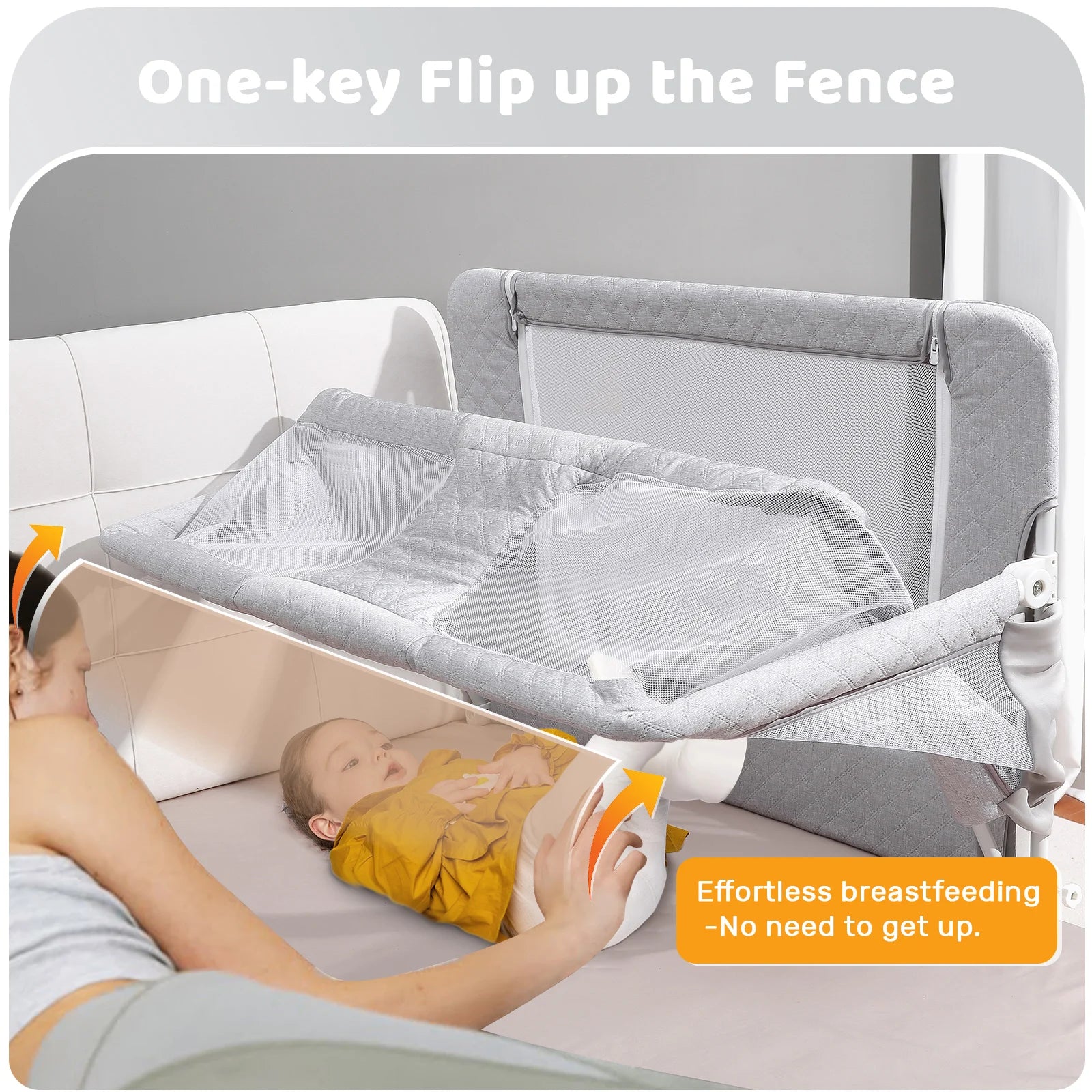 Bedside Sleeper, Mesh Bedside Bedside Crib, Convertible Cosleeping Baby Bed Attach to Bed to Reduce Mom's Fatigue