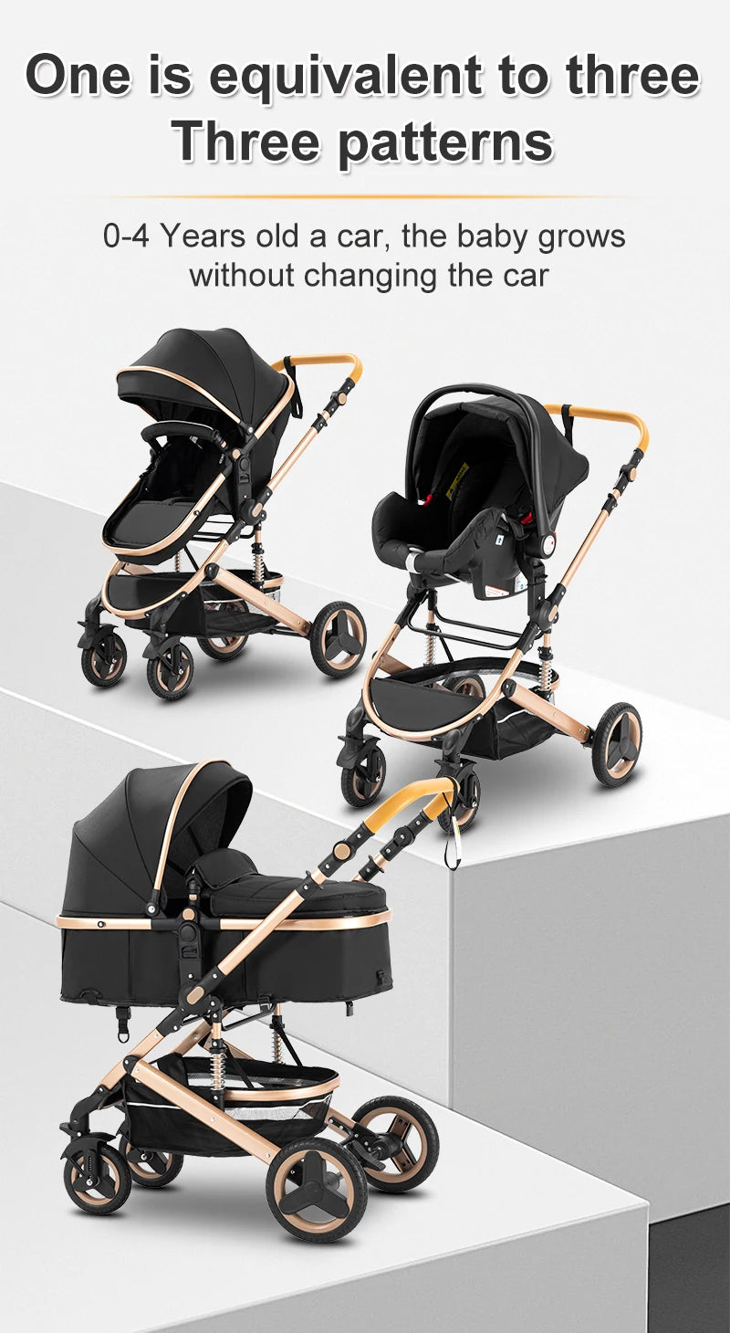 Compact 3-in-1 baby pushchair, infant car seat, portable infant travel system, lightweight pushchair, two-way pushchair