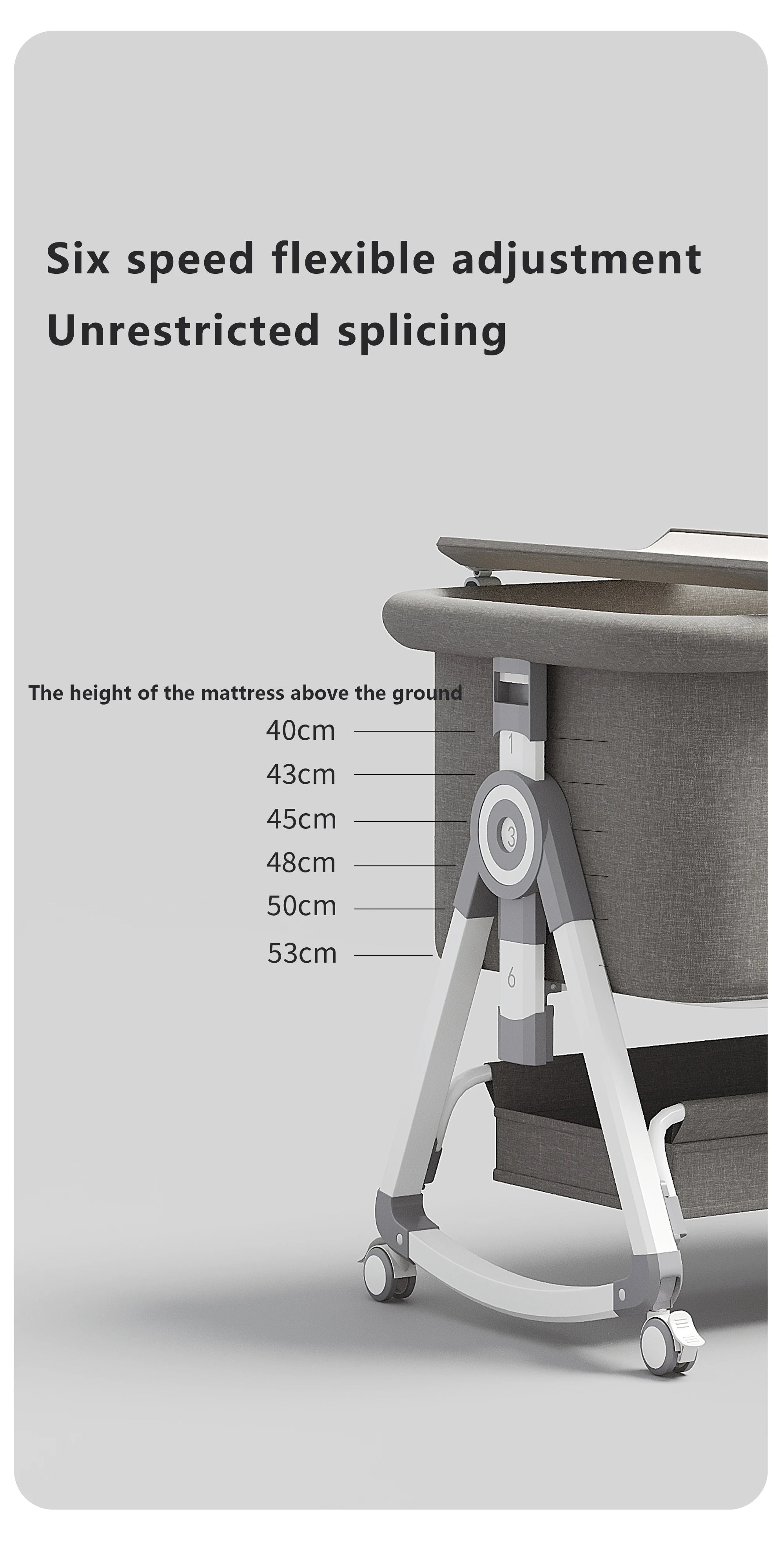 Portable Foldable Baby Crib 3-in-1 Adjustable Height with Rotatable Wheels Shaker Bassinet Mosquito Net Newborn Baby Bed