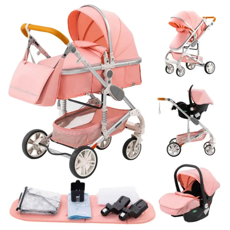 Compact 3-in-1 baby pushchair, infant car seat, portable infant travel system, lightweight pushchair, two-way pushchair