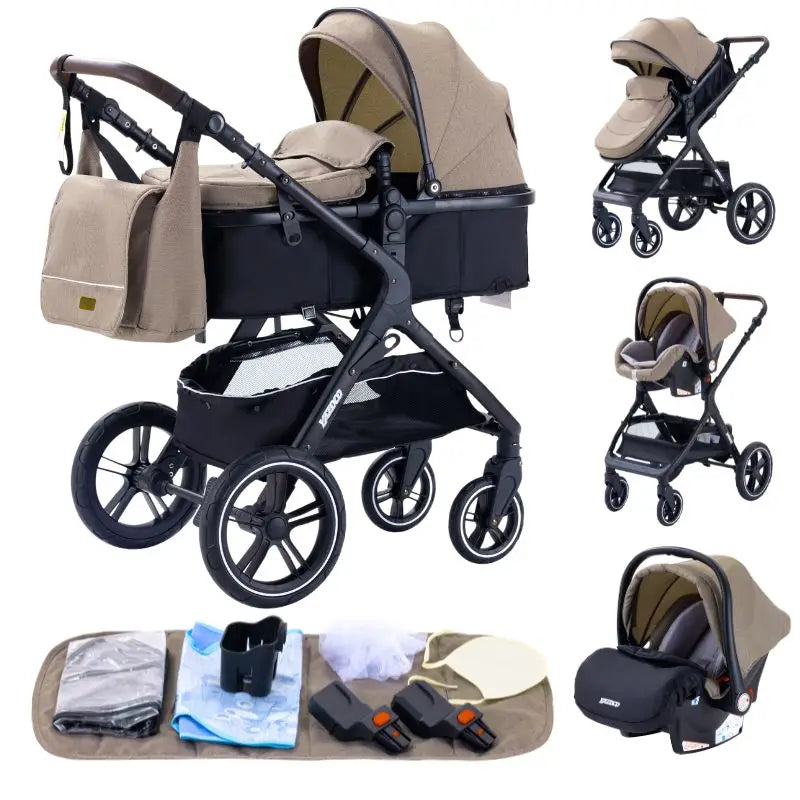 Compact 3-in-1 baby pushchair, infant car seat, portable infant travel system, lightweight pushchair, two-way pushchair