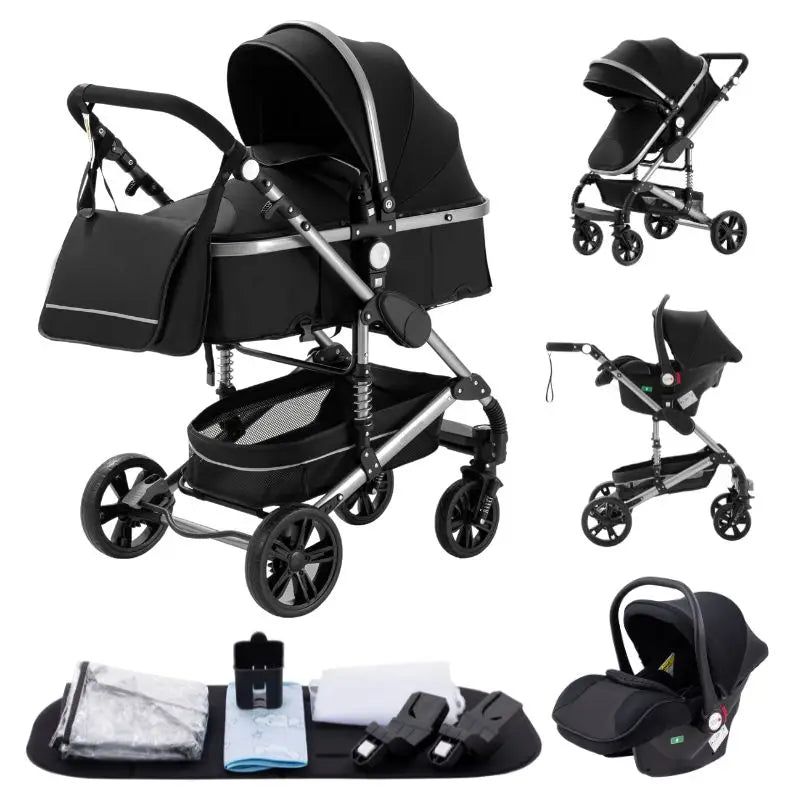 Compact 3-in-1 baby pushchair, infant car seat, portable infant travel system, lightweight pushchair, two-way pushchair