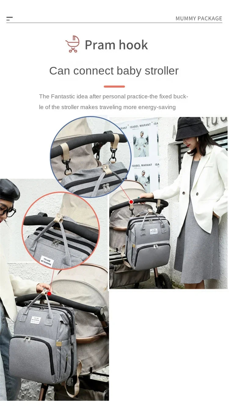 Mommy Diaper Bags Baby Bed Mother Large Capacity Nappy Milk Bottle Backpacks with Changing Mat Convenient Baby Nursing Bags