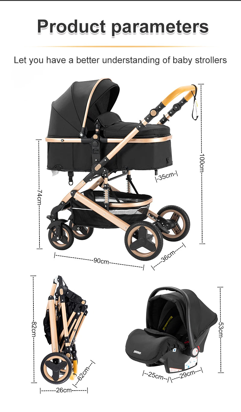Compact 3-in-1 baby pushchair, infant car seat, portable infant travel system, lightweight pushchair, two-way pushchair