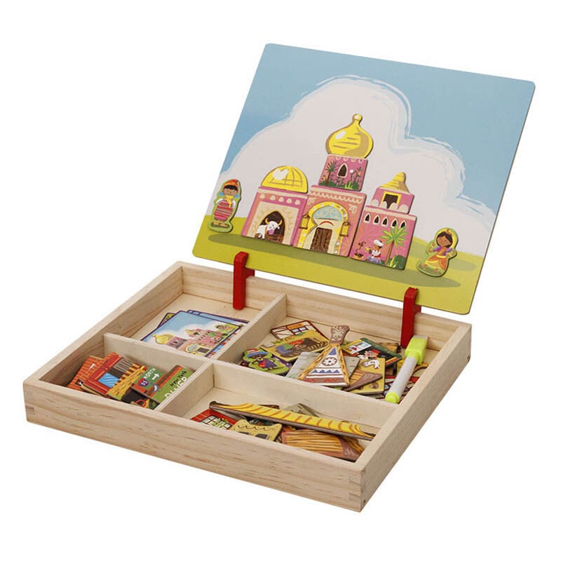 100+Pcs Wooden Magnetic Puzzle Toys Children 3D Puzzle Figure/Animals/ Vehicle /Circus Drawing Board Learning Wood Toys Gifts