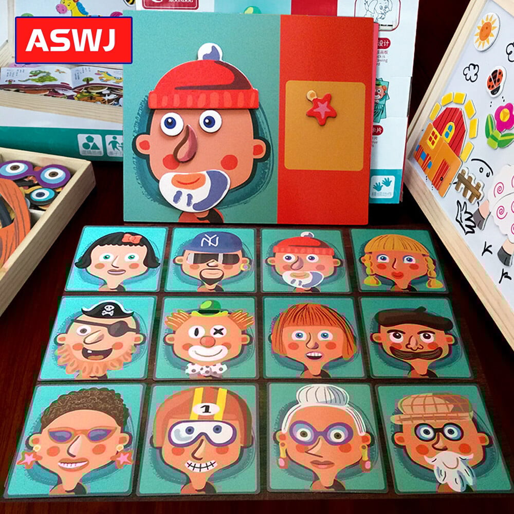 100+Pcs Wooden Magnetic Puzzle Toys Children 3D Puzzle Figure/Animals/ Vehicle /Circus Drawing Board Learning Wood Toys Gifts