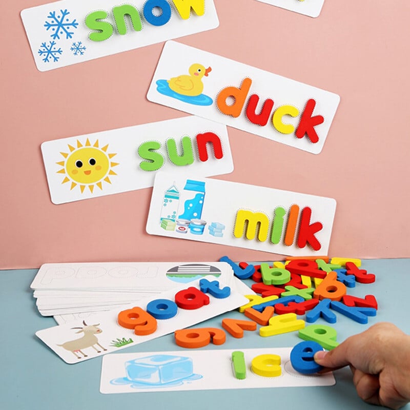 Children Puzzle Wooden Spelling Word Kids Letter Games Kindergarten Teaching Aids English Alphabet Learning Educational Toys