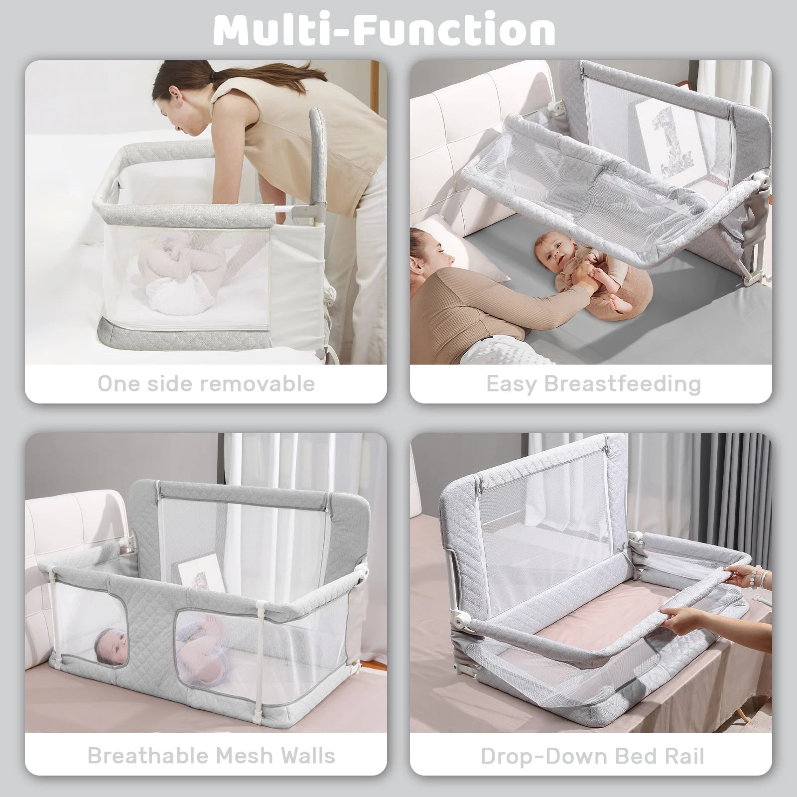 Bedside Sleeper, Mesh Bedside Bedside Crib, Convertible Cosleeping Baby Bed Attach to Bed to Reduce Mom's Fatigue