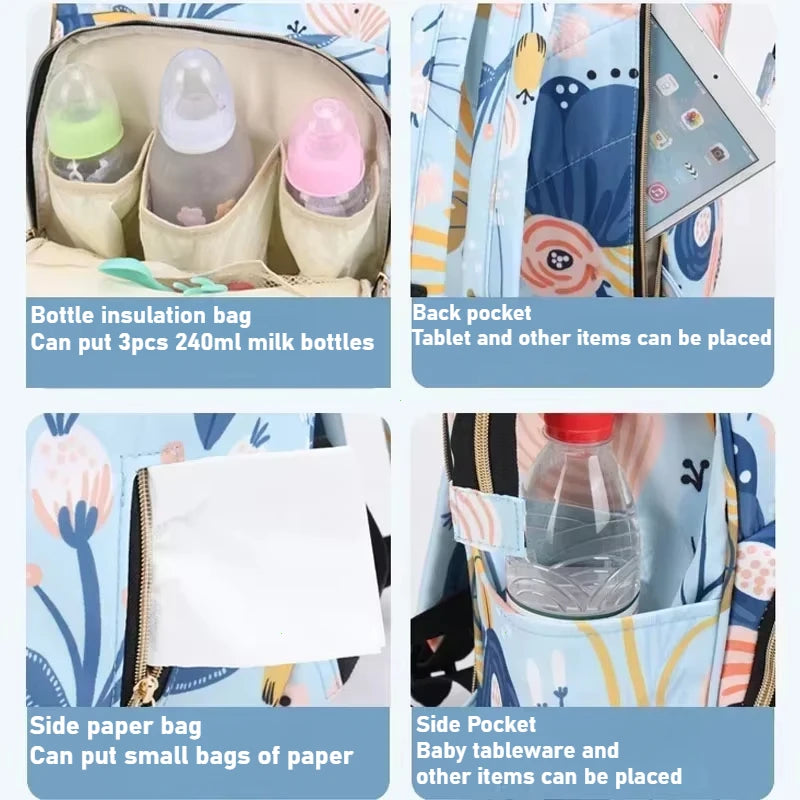 Fashion Print Nappy Backpack Bag Mummy Large Capacity Bag Mom Baby Multi-function Outdoor Travel Diaper Bags for Baby Care Stuff