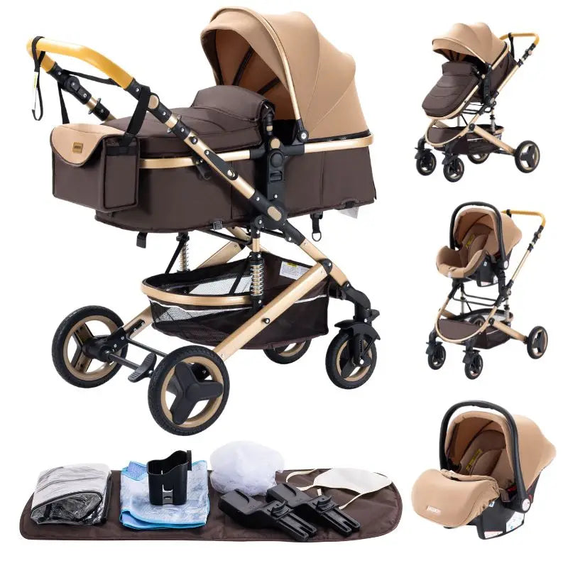Compact 3-in-1 baby pushchair, infant car seat, portable infant travel system, lightweight pushchair, two-way pushchair