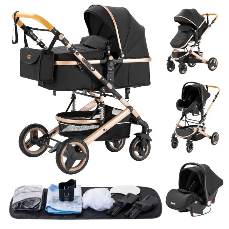 Compact 3-in-1 baby pushchair, infant car seat, portable infant travel system, lightweight pushchair, two-way pushchair