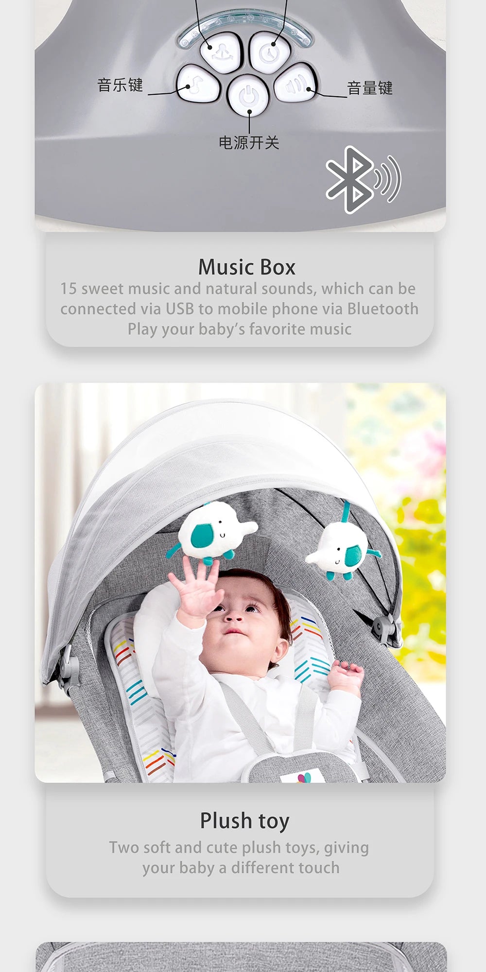Baby Electric Rocking Chair Baby Cribs Baby Cradle Timer Various Rocking Modes Bluetooth Music Newborn Cradle Baby Hammock New