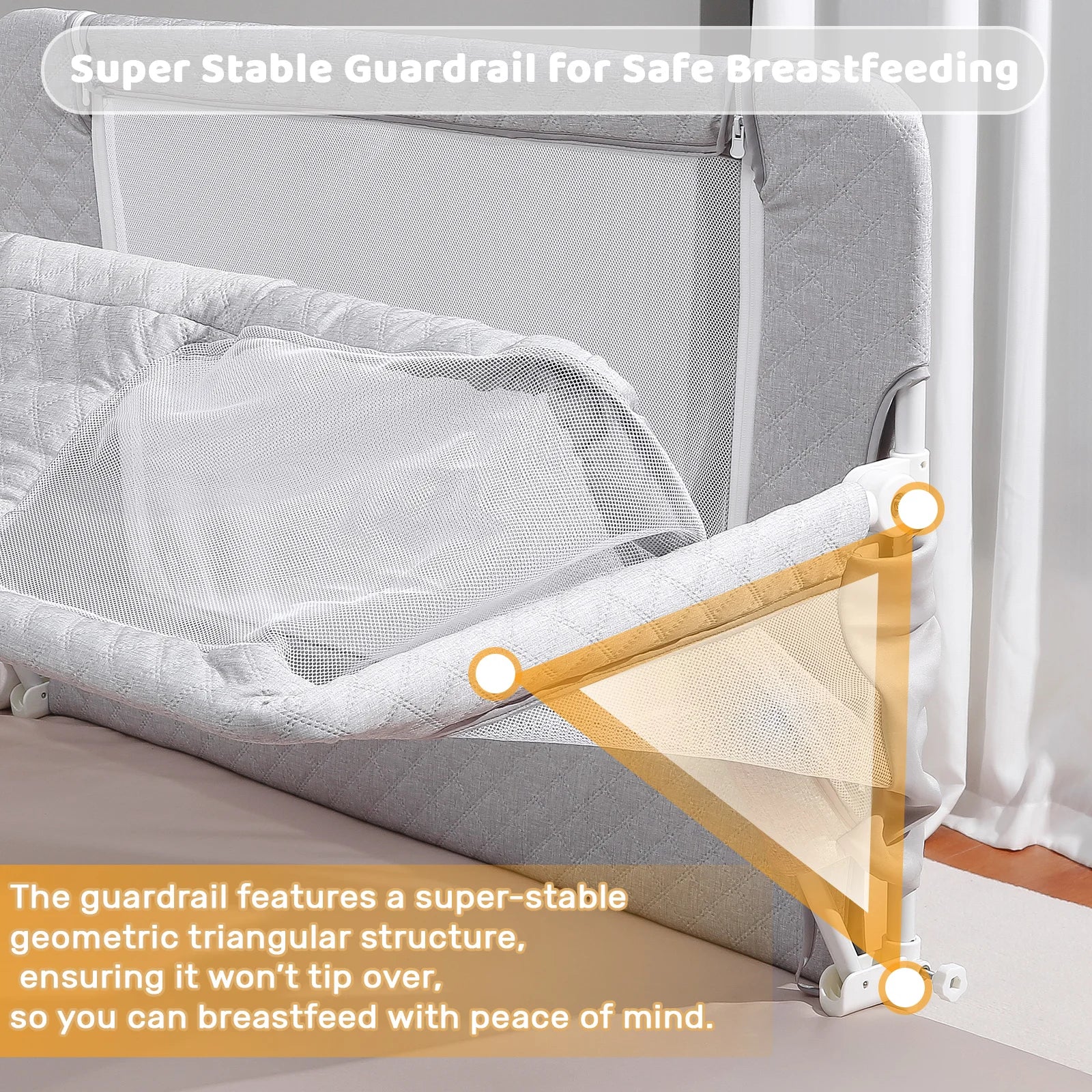 Bedside Sleeper, Mesh Bedside Bedside Crib, Convertible Cosleeping Baby Bed Attach to Bed to Reduce Mom's Fatigue
