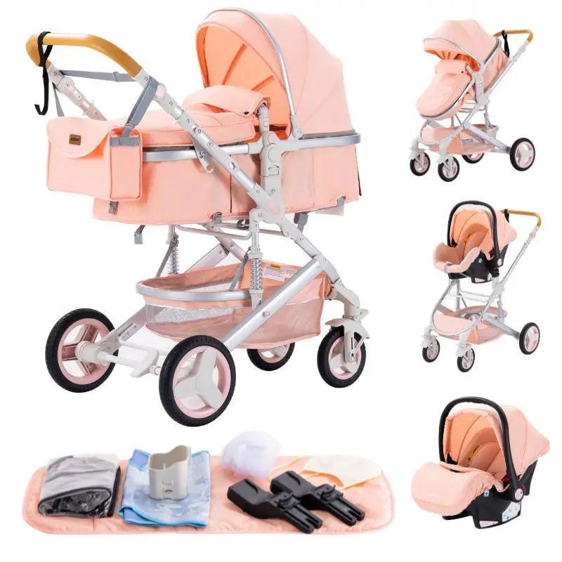 Compact 3-in-1 baby pushchair, infant car seat, portable infant travel system, lightweight pushchair, two-way pushchair