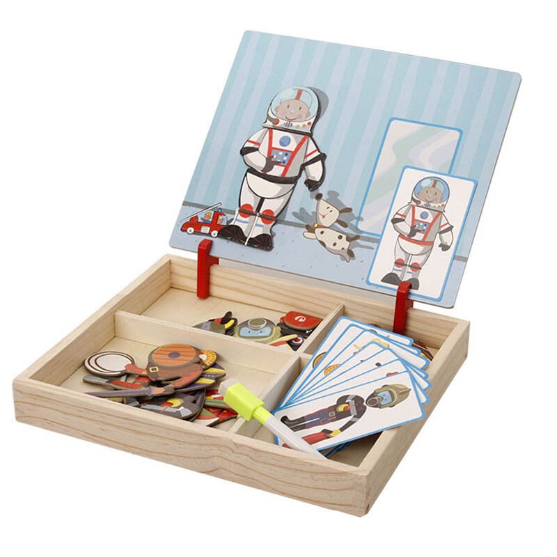 100+Pcs Wooden Magnetic Puzzle Toys Children 3D Puzzle Figure/Animals/ Vehicle /Circus Drawing Board Learning Wood Toys Gifts