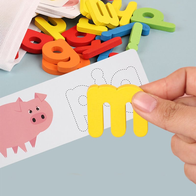 Children Puzzle Wooden Spelling Word Kids Letter Games Kindergarten Teaching Aids English Alphabet Learning Educational Toys