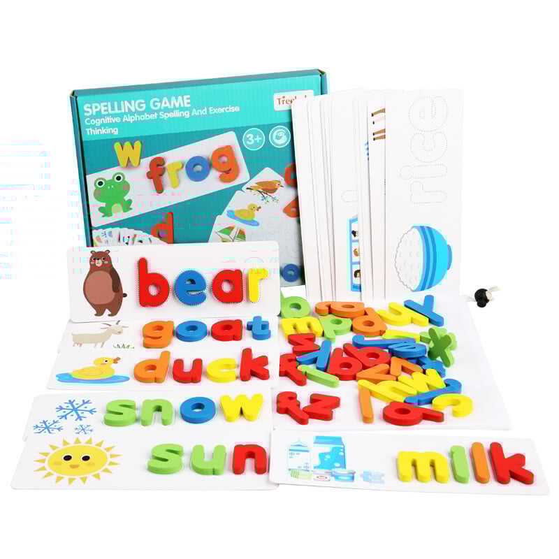 Children Puzzle Wooden Spelling Word Kids Letter Games Kindergarten Teaching Aids English Alphabet Learning Educational Toys