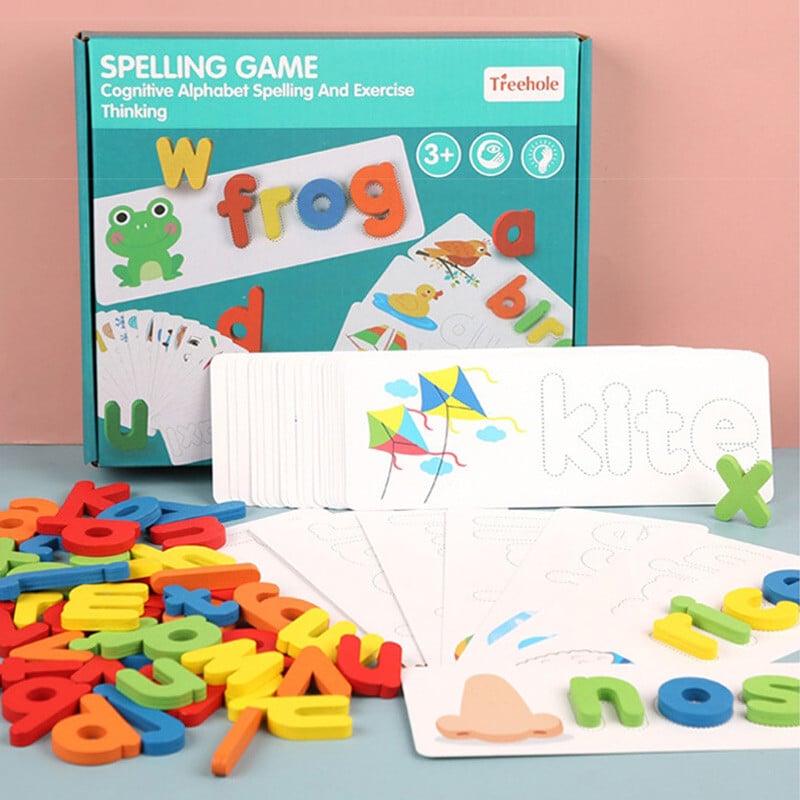 Children Puzzle Wooden Spelling Word Kids Letter Games Kindergarten Teaching Aids English Alphabet Learning Educational Toys