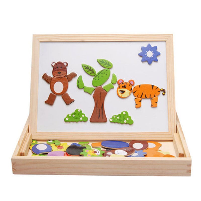 100+Pcs Wooden Magnetic Puzzle Toys Children 3D Puzzle Figure/Animals/ Vehicle /Circus Drawing Board Learning Wood Toys Gifts