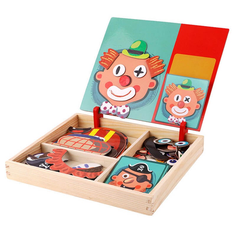100+Pcs Wooden Magnetic Puzzle Toys Children 3D Puzzle Figure/Animals/ Vehicle /Circus Drawing Board Learning Wood Toys Gifts